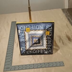 Fendi Blue and Gold Geometric Decor Accent Scarf Handkerchief 2 each